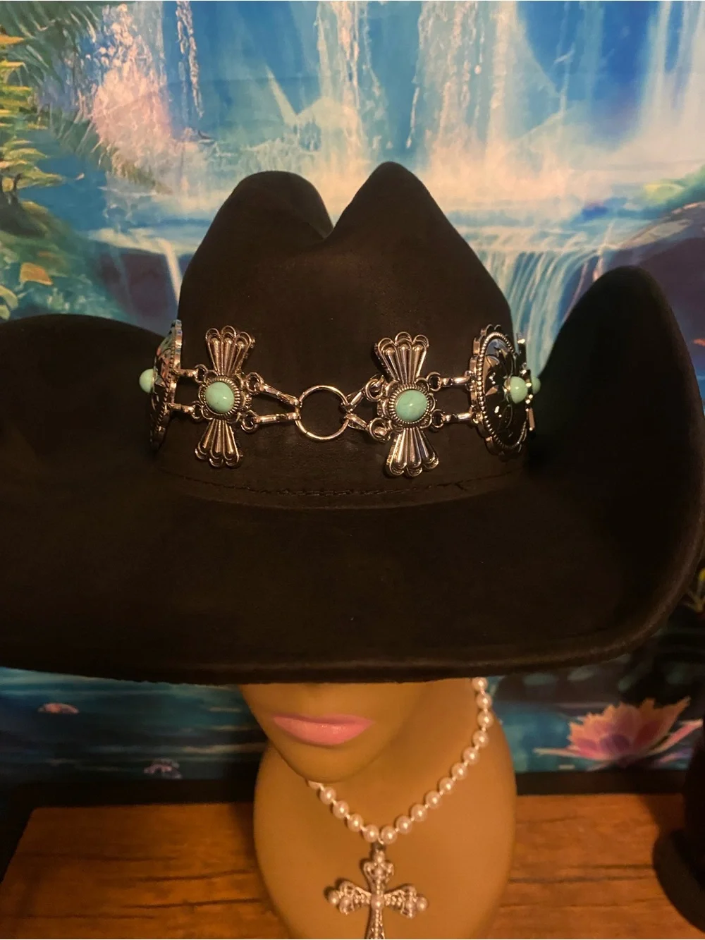 NEW Black Western Cowboy Hat with Turquoise-Style Concho Band 🤠🖤